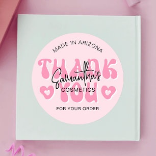Pink Aesthetic Retro Groovy Thank You Business Classic Round Sticker