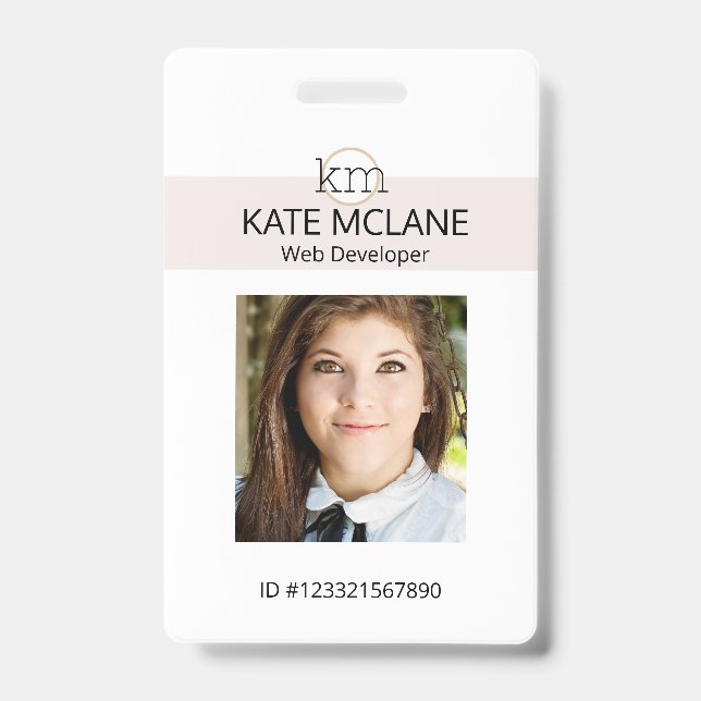 Pink Aesthetic Template Employee Photo Name ID  Badge (Front)