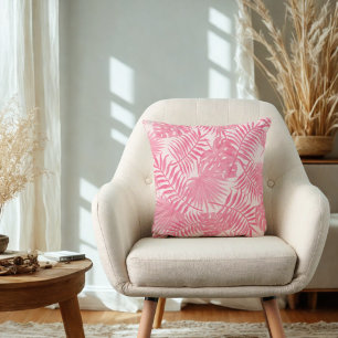 Pink Aesthetic Tropical Palm Leaves Cushion