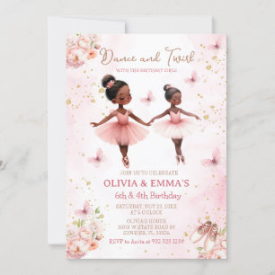Pink African American Ballerina Joint Birthday Invitation