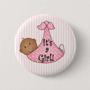 Pink African American It's a Girl 6 Cm Round Badge