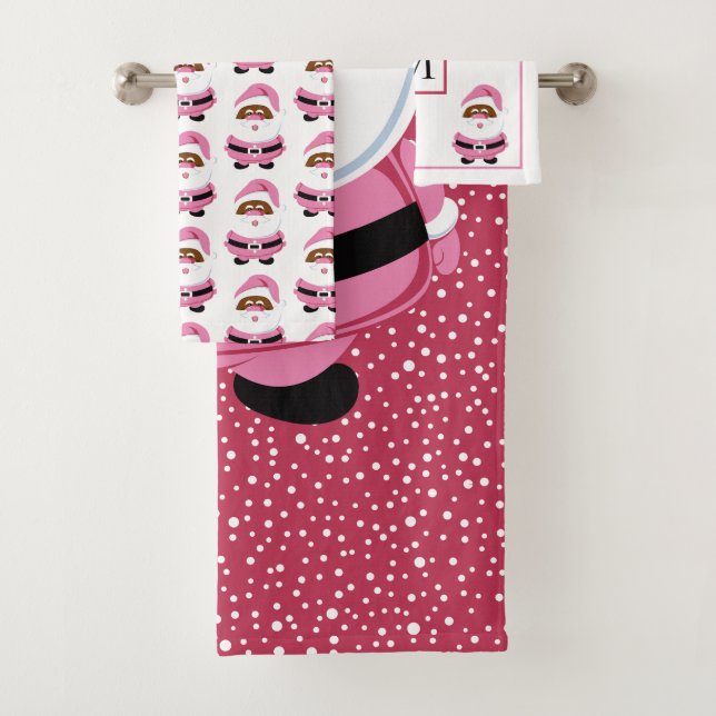 Pink African-American Santa Claus Christmas Bath Towel Set (Insitu)