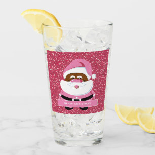 Pink African-American Santa Claus Christmas Glass
