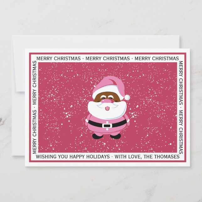 Pink African-American Santa Claus Christmas Holiday Card (Front)