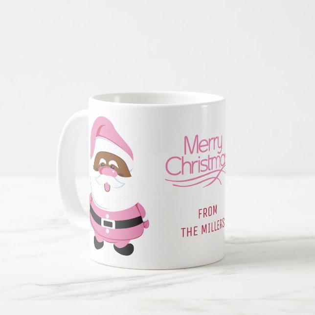 Pink African-American Santa Claus Merry Christmas  Coffee Mug (Front Left)