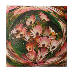 Pink African Daisies Floral Abstract Art Tile