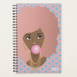 Pink Afro, Blue Polka Dots, Bubble Gum Popping Planner
