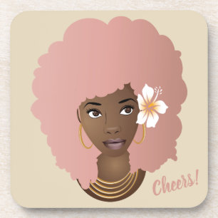 Pink Afro Flower in Her Hair, Coasters Set of 6