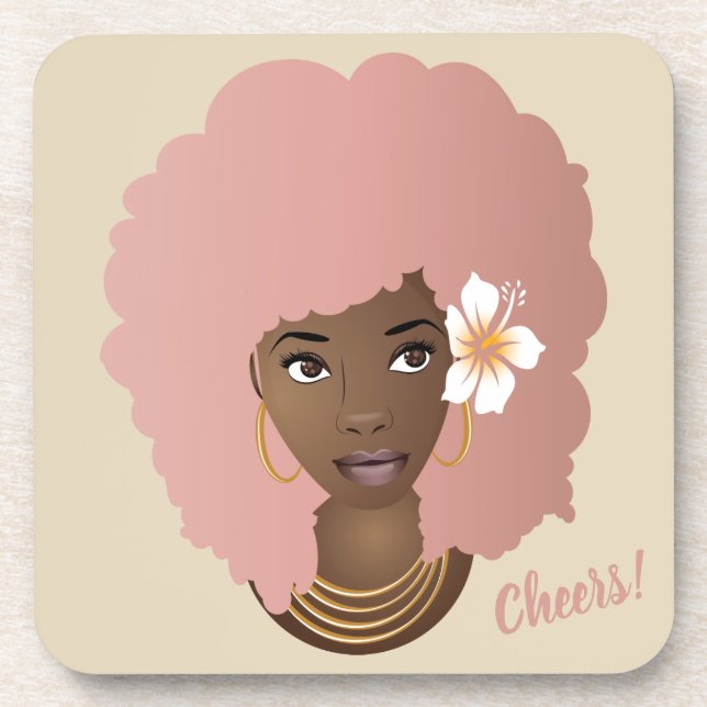 Pink Afro Flower in Her Hair, Coasters Set of 6 (Front)