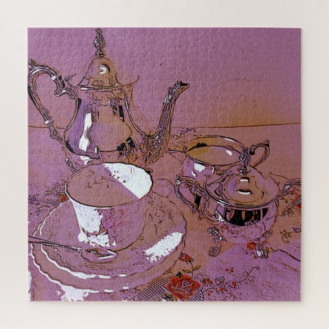 Pink afternoon tea set jigsaw puzzle (Vertical)