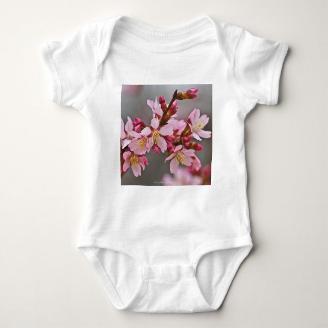 Pink Against A Grey Sky Japanese Cherry Blossoms Baby Bodysuit (Front)