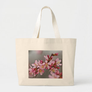 Pink Against A Grey Sky Japanese Cherry Blossoms Large Tote Bag
