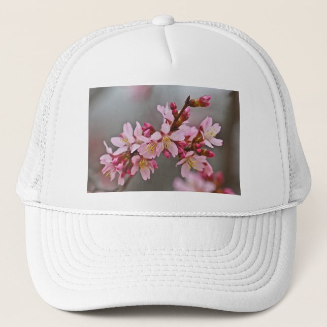 Pink Against A Grey Sky Japanese Cherry Blossoms Trucker Hat (Front)