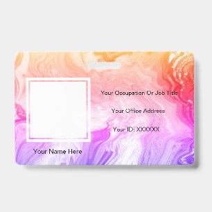 Pink Agate Art Photo Text Templates Employee Badge ID Badge