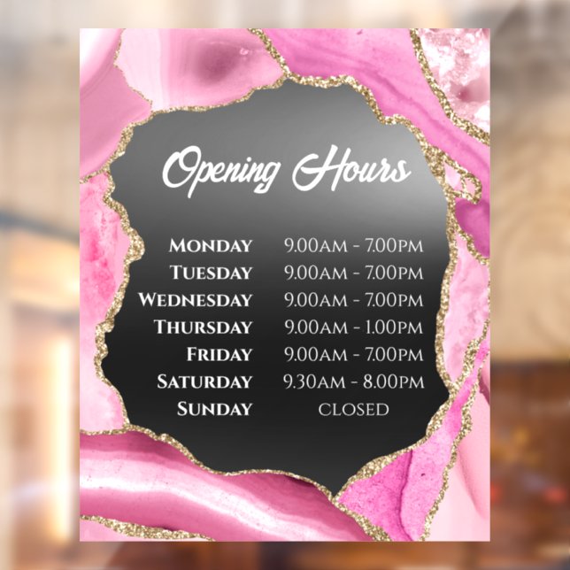 Pink Agate Black Foil Opening Hours Window Cling (Sheet 2)