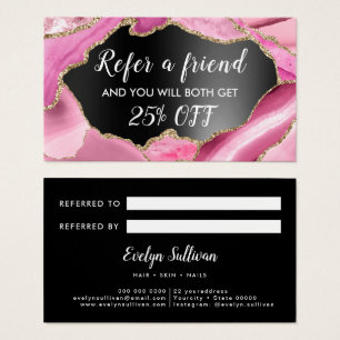 pink agate black foil referral Card
