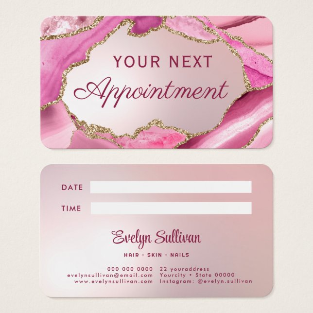 Pink Agate Faux Foil Appointment Card (Front & Back)