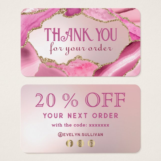 Pink agate faux foil discount card (Front & Back)