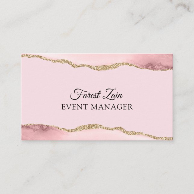 Pink agate glitter business card (Front)