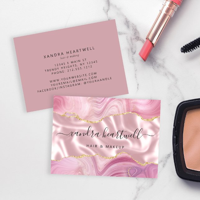 Pink Agate Gold Glitter Luxury Business Card (Creator Uploaded)