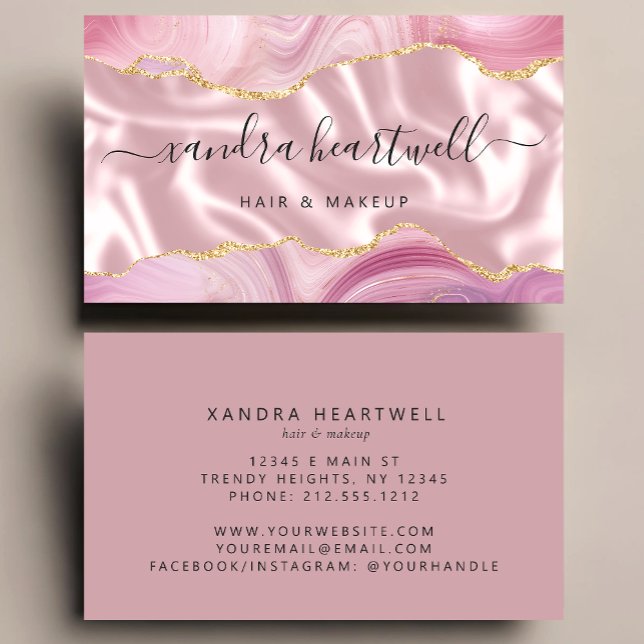 Pink Agate Gold Glitter Luxury Stylist Business Card (Creator Uploaded)