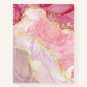 Pink Agate Gold Glitter Marble Geode Notebook