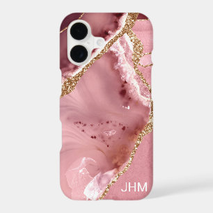 Pink Agate Gold Glitter Monogram