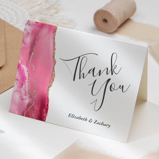 Pink Agate Gold Wedding Thank You Card (Creator Uploaded)