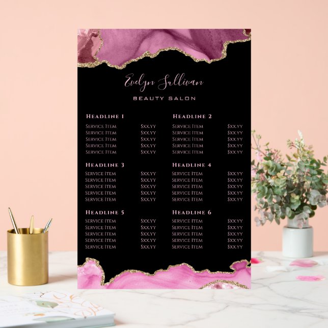 Pink Agate Price List Acrylic Sign (Wedding)