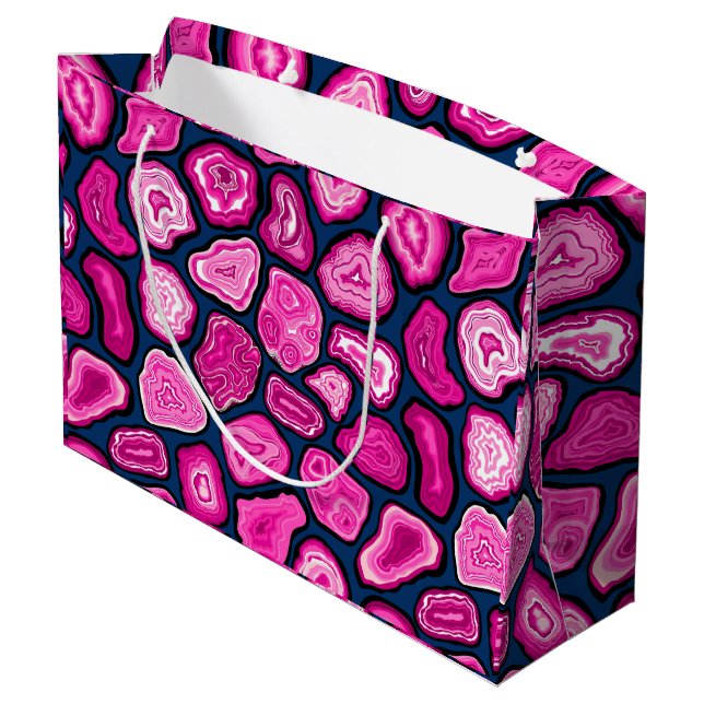 Pink agate slices large gift bag (Back Angled)