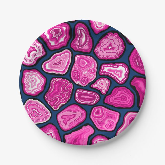 Pink agate slices paper plate (Front)