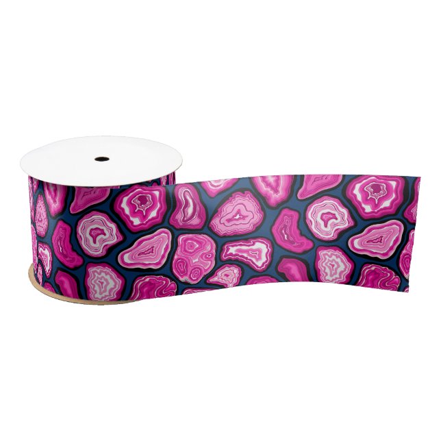 Pink agate slices satin ribbon (Spool)