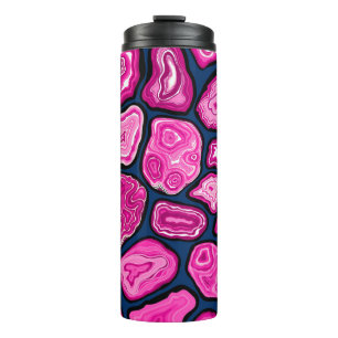 Pink agate slices thermal tumbler