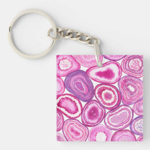 Pink agate watercolor key ring