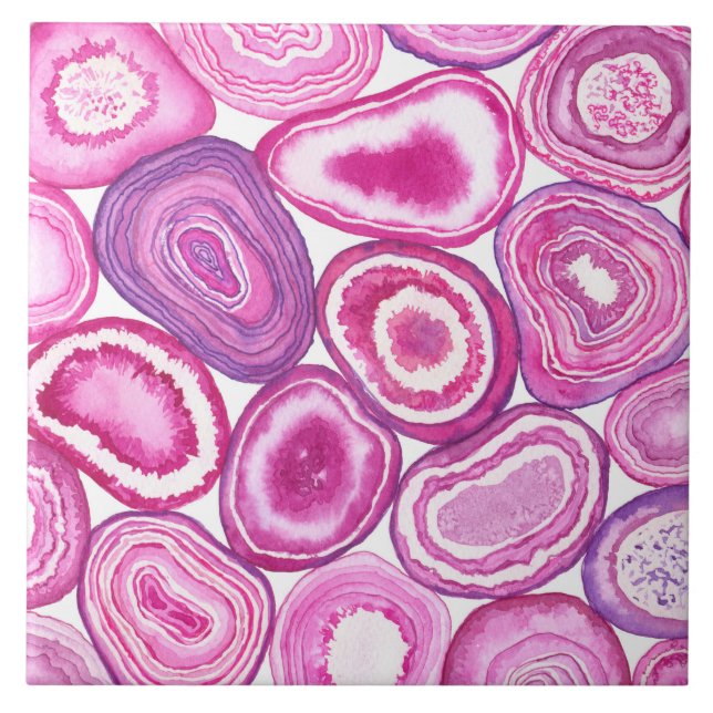 Pink agate watercolor tile (Front)