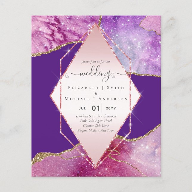 Pink AGATESparkles Wedding Invitations BUDGET Flyer (Front)