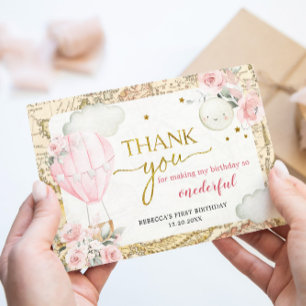 Pink Air Balloon Isn't she Onerderful Birthday Thank You Card
