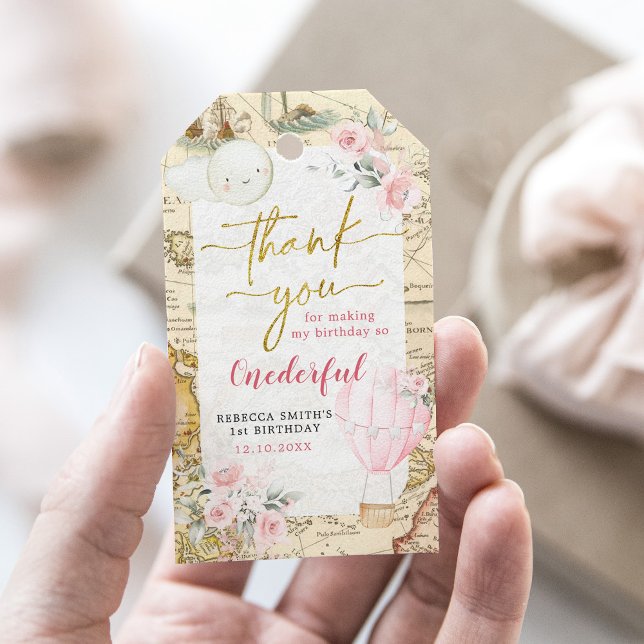 Pink Air Balloon Isn't she Onerderful Favour Tag  (Creator Uploaded)