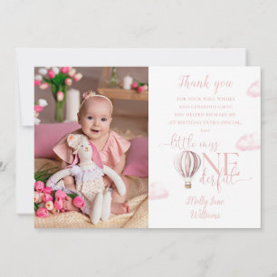Pink Air Balloon Photo 1st Birthday Party Thank You Card