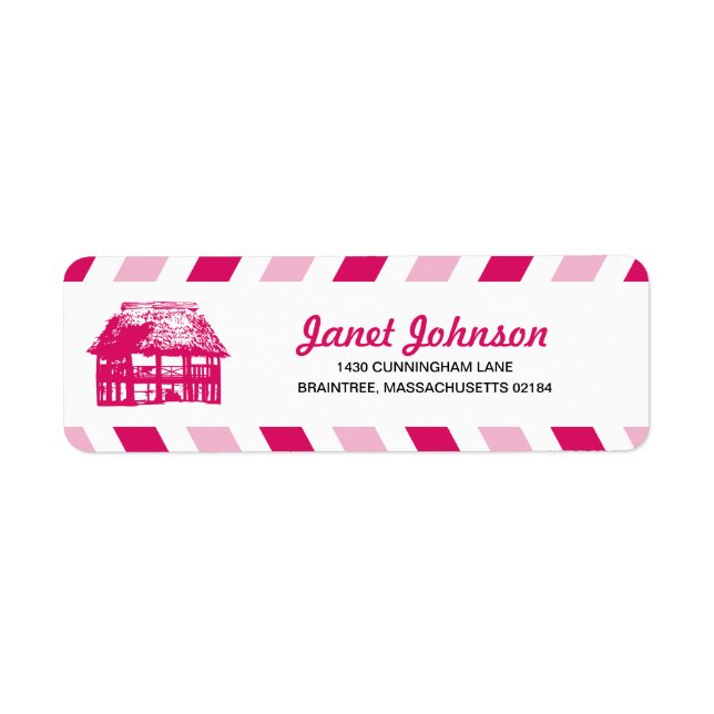 Pink Airmail Beach Hut RETURN ADDRESS Mailing Label (Front)