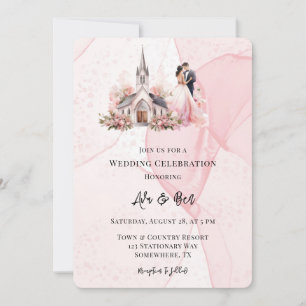 Pink Alcohol Floral Church Wedding Celebration  Invitation