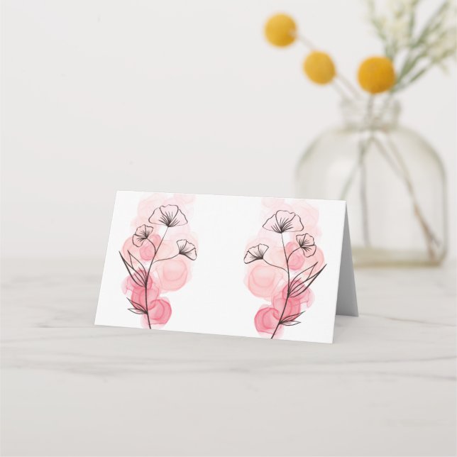 Pink Alcohol Ink Flowers Place Card (Back)