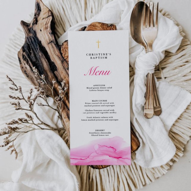 Pink Alcohol Ink Girl Baptism Christening Menu (Creator Uploaded)
