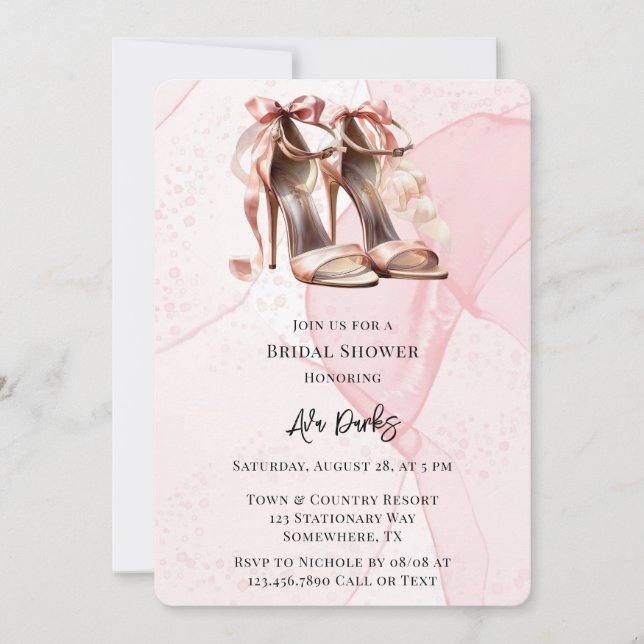 Pink Alcohol Ink High Heel Shoes Bridal Shower Invitation (Front)