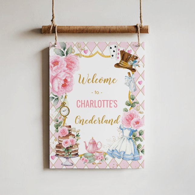 Pink Alice in Wonderland 1st Birthday Welcome Poster (Creator Uploaded)