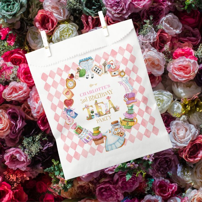 Pink Alice in Wonderland 3rd Birthday   Favour Bag (Creator Uploaded)