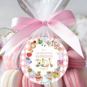Pink Alice in Wonderland 4th Birthday   Classic Round Sticker