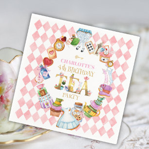 Pink Alice in Wonderland 4th Birthday Napkin