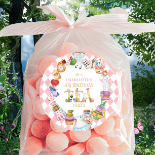 Pink Alice in Wonderland 5th Birthday Classic Round Sticker