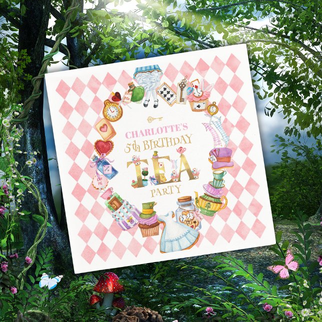 Pink Alice in Wonderland 5th Birthday   Napkin (Creator Uploaded)